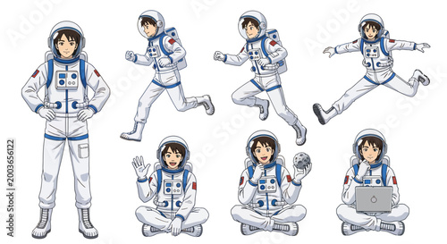 Astronaut Character Set in Various Poses.