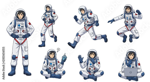 Astronaut character set in various poses and actions.