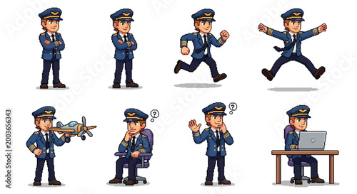 Pilot Character Set Various Poses and Actions.