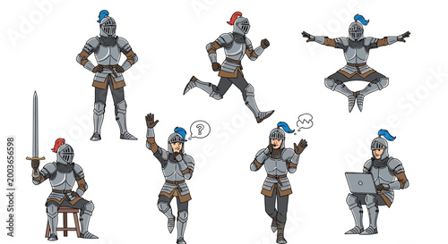 Collection of Knights in Various Poses and Activities.