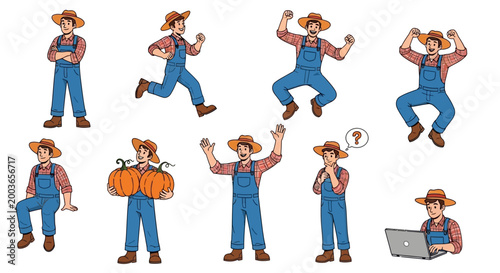Cartoon man in blue overalls dancing.
