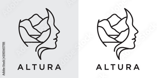 Woman Profile Silhouette Combined with Mountain Landscape Logo