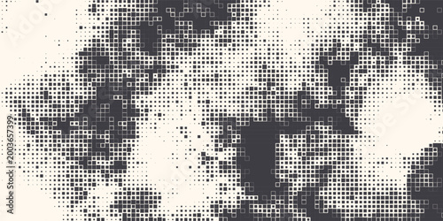 Modern Halftone Checkered Pattern Vector Rounded Square Dots Horizontal Smooth Curved Border Black Abstract Background. Chequered Subtle Pop Art Texture. Vector Checkered