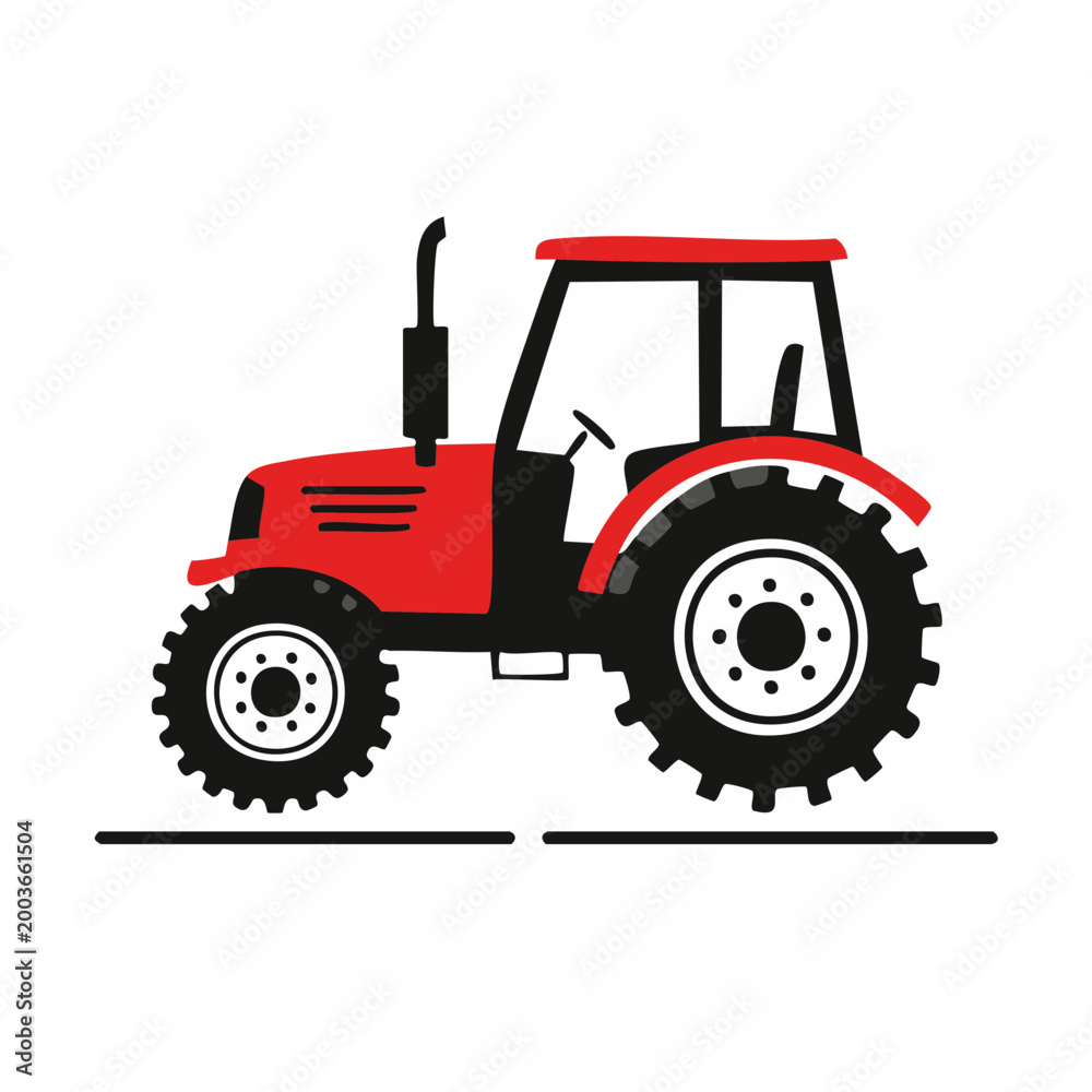 Obraz premium Bright Red Tractor Machine for Agriculture and Farming Tasks