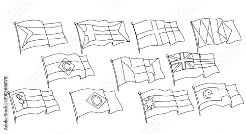 Hand-drawn collection of national flags
