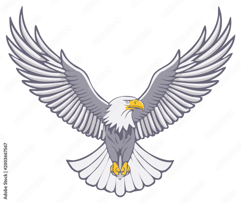 Fototapeta premium Majestic bald eagle with wings spread wide in flight, powerful predator symbol