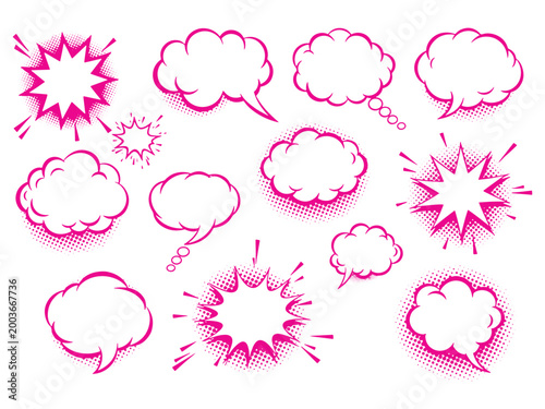 Colorful comic speech bubbles with vibrant pop art elements