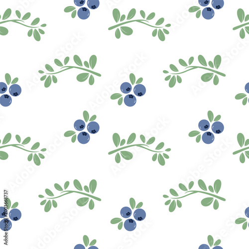 Minimal Blueberry Branch Seamless Pattern for Botanical Fabric, Wallpaper and Cute Nature Background