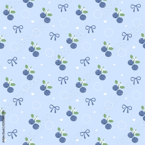 Cute Blueberry Ribbon Seamless Pattern for Fabric, Wallpaper, Wrapping Paper and Textile Background