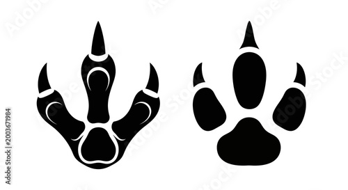 Silhouette of Animal Paw Prints in Black on White Background