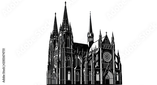 Gothic Cathedral Silhouette - Ornate European Church Architecture