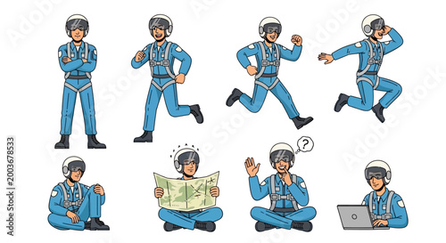 Pilot character set in various poses and actions.