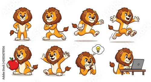 Cartoon lion characters in various poses.