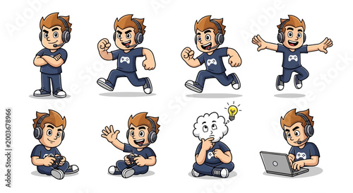 Cartoon man various actions and expressions.