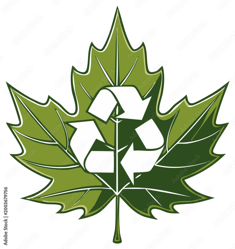 Obraz premium Green Maple Leaf with Recycling Symbol Sustainable Environment Concept