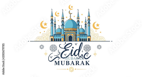 Eid Mubarak Mosque Greeting Card Design.
