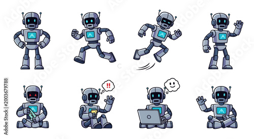 Robot Character in Various Poses.