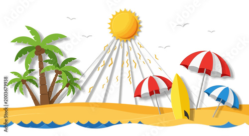 Colorful beach umbrellas on sand.
