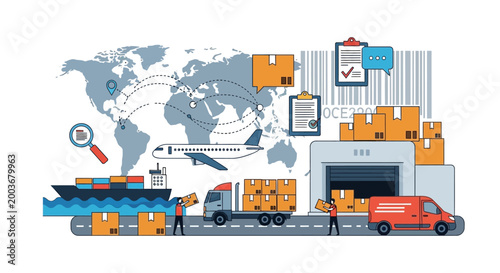 Global Logistics and Supply Chain Management Illustration.