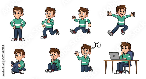 Cartoon man various poses emotions.