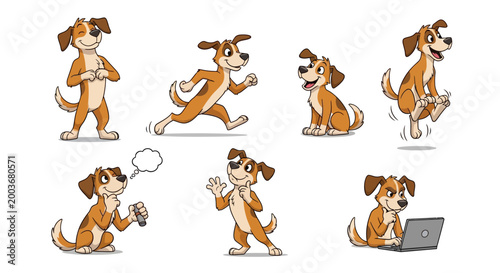 Collection of cartoon dogs in various poses and activities.