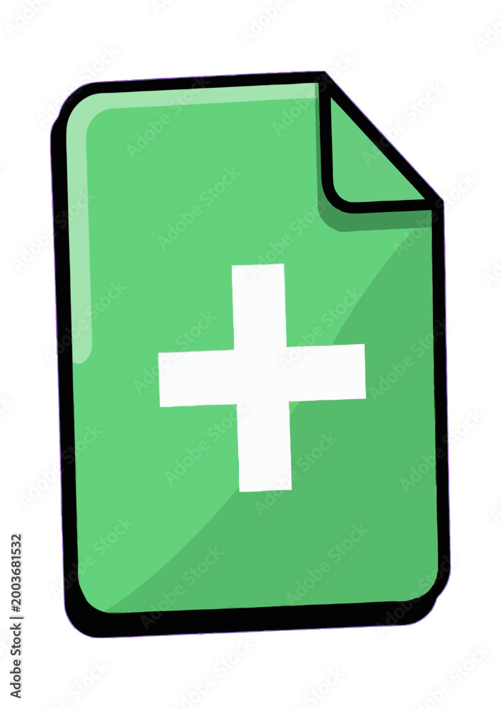 Obraz premium Green Plus Sign Document Icon for Digital File Management