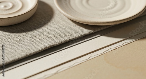 Handcrafted Elegance Artisanal Ceramics Showcase Tactile Materials Against Soft Linen Backdrop