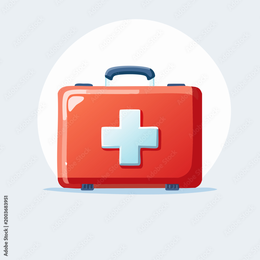 Obraz premium Red First Aid Kit with White Cross for Medical Emergencies.