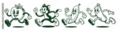 Photos Vector illustration collection pack set of distorted retro groovy cartoon character