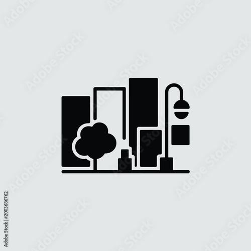 Cityscape silhouette icon minimal urban design on light gray background