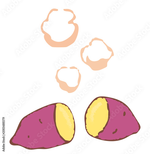 サツマイモを蒸したおやつ、ふかし芋のベクターイラスト