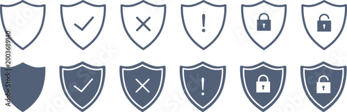 色んな記号が入ったセキュリティーシールドのアイコンセット