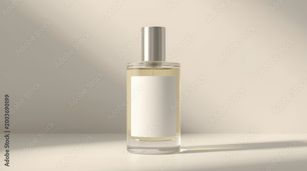 Naklejka premium Elegant perfume bottle mockup blank label minimalist glass bottle luxury scent