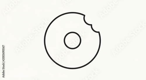 A bitten donut icon in minimalist line art style on a white background