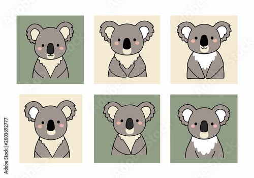 Photography Cute Koala Bears in Cartoon Style.