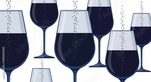 Dark Red Wine in Glasses with Bubbles, Celebration Concept