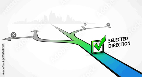 Conceptual illustration of choosing a selected direction in decision making.