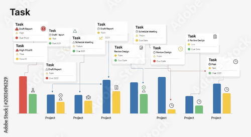 Detailed project task management chart with progress and completion status.