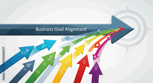 Colorful arrows representing business goal alignment and progress towards a target.