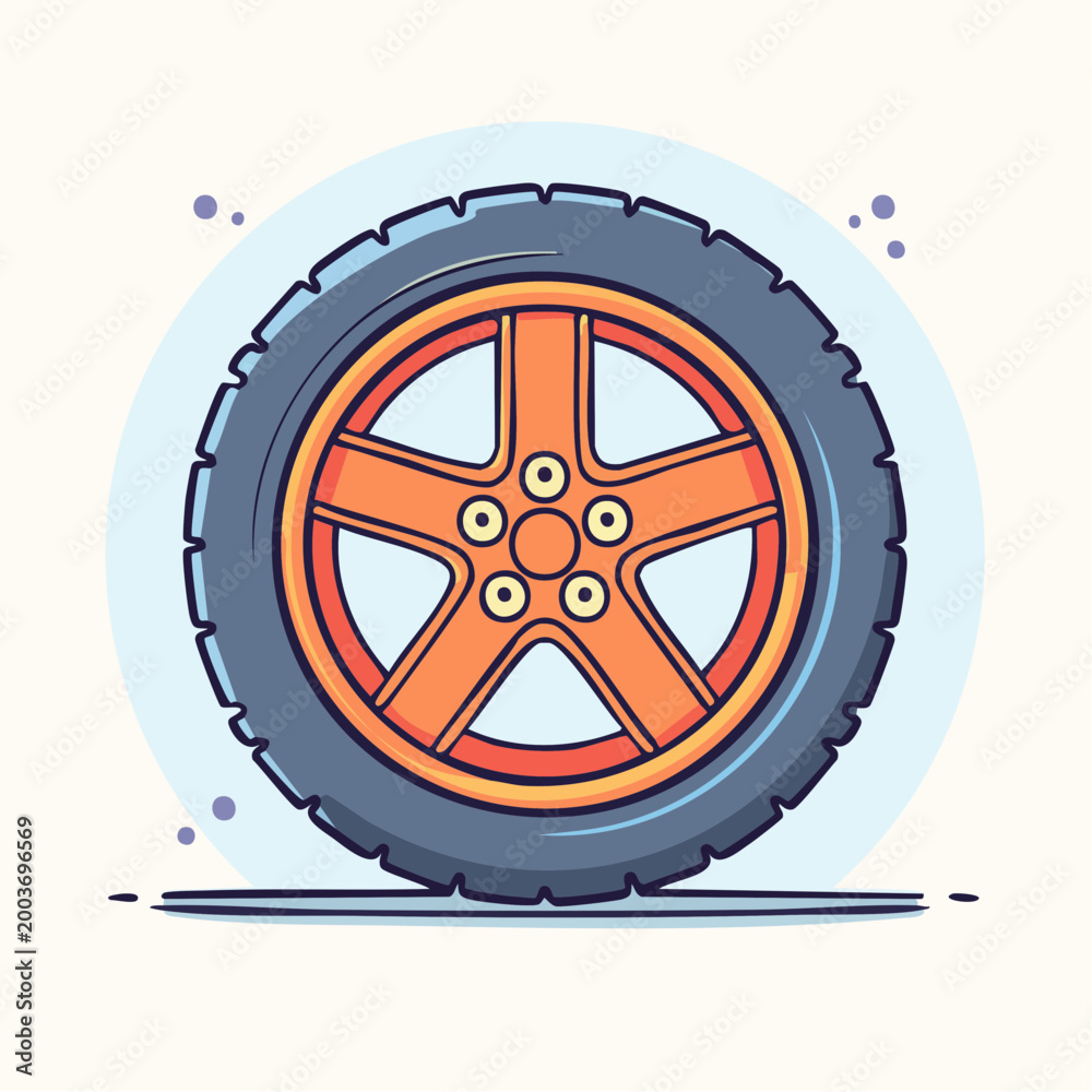 Obraz premium Stylized illustration of a car wheel with an orange rim