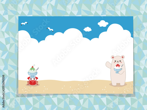 Polar Bear and Crab Eating Shaved Ice on the Beach