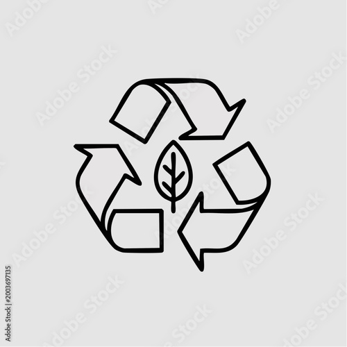 Eco friendly recycling symbol with leaf icon