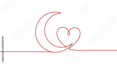 Canvastavla Red line drawing of heart crescent.