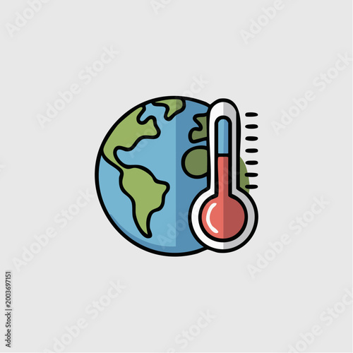 Global warming earth icon with thermometer