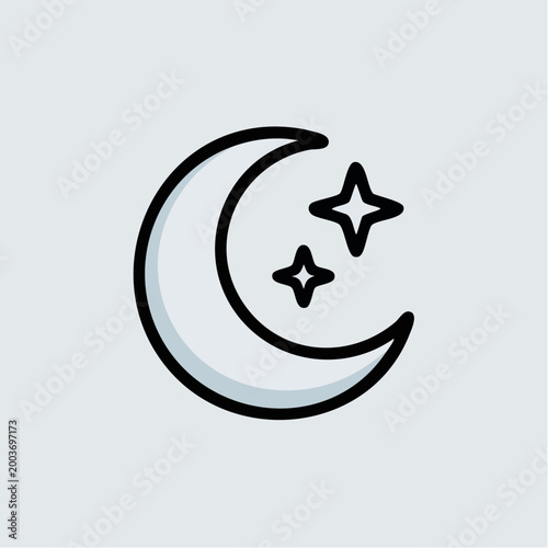 Simple crescent moon and stars icon design