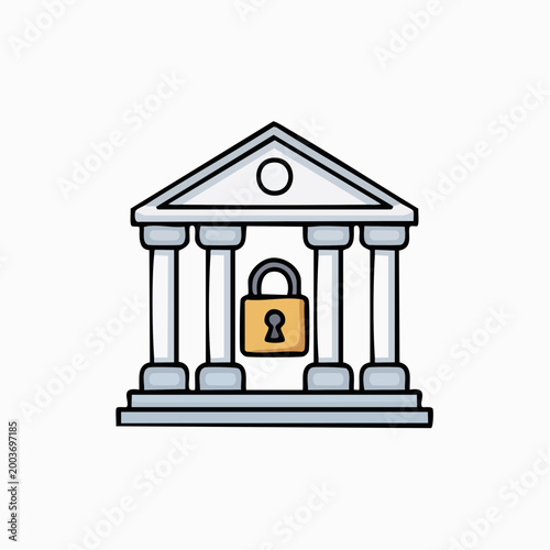Secure bank building icon with padlock