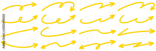 手書きの矢印セット 蛍光ペンで描いたような太線のあしらい