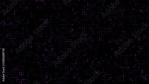 High technology animated technological background with randomly glowing dots and fading out, data information matrix animation. dark pink flickering motion graphic on dark background
