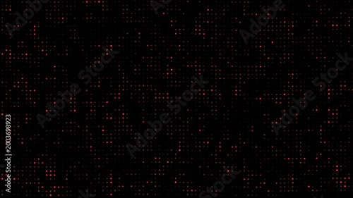 High technology animated technological background with randomly glowing dots and fading out, data information matrix animation. Orange flickering motion graphic on dark background