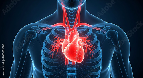 Human heart anatomy concept cardiovascular system medical illustration chest